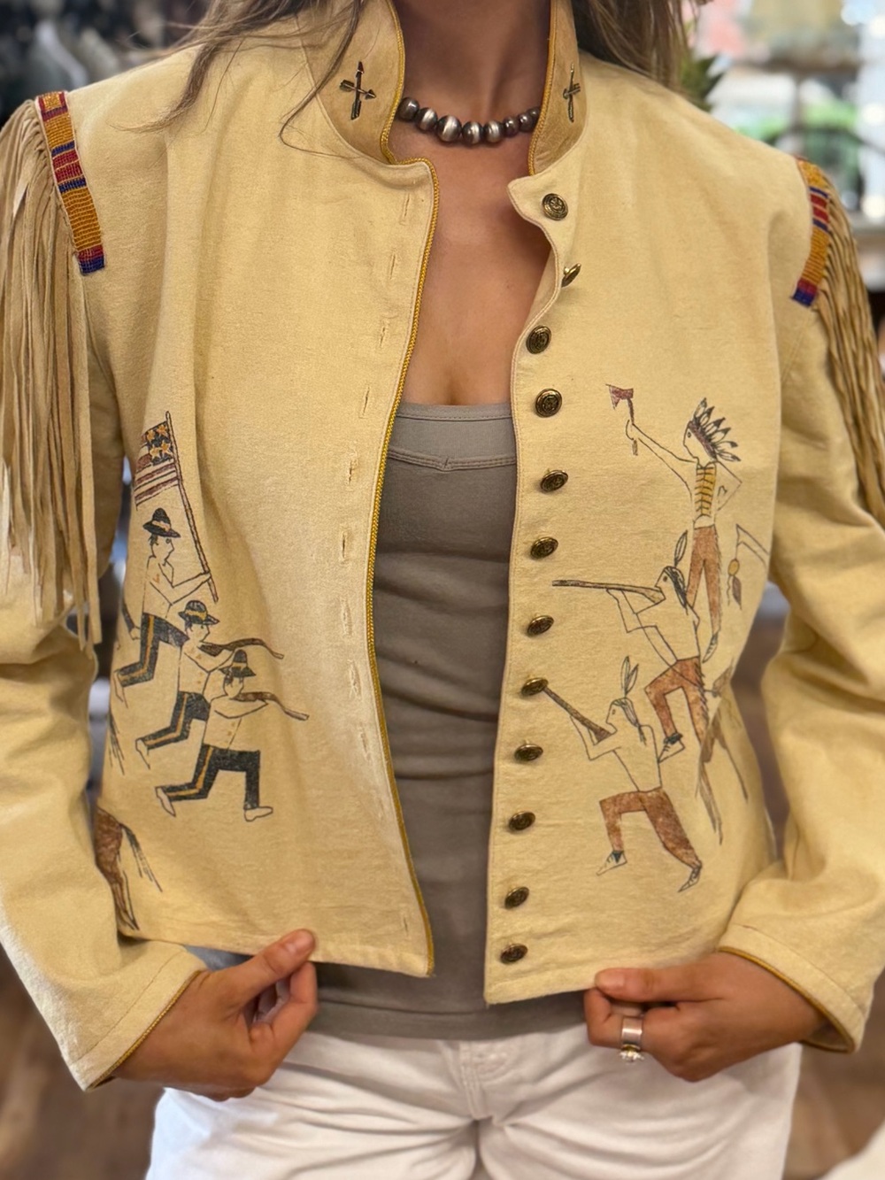 Double D Ranch Vintage style Fringed, native design, Western Jacket - Picture 3 of 7